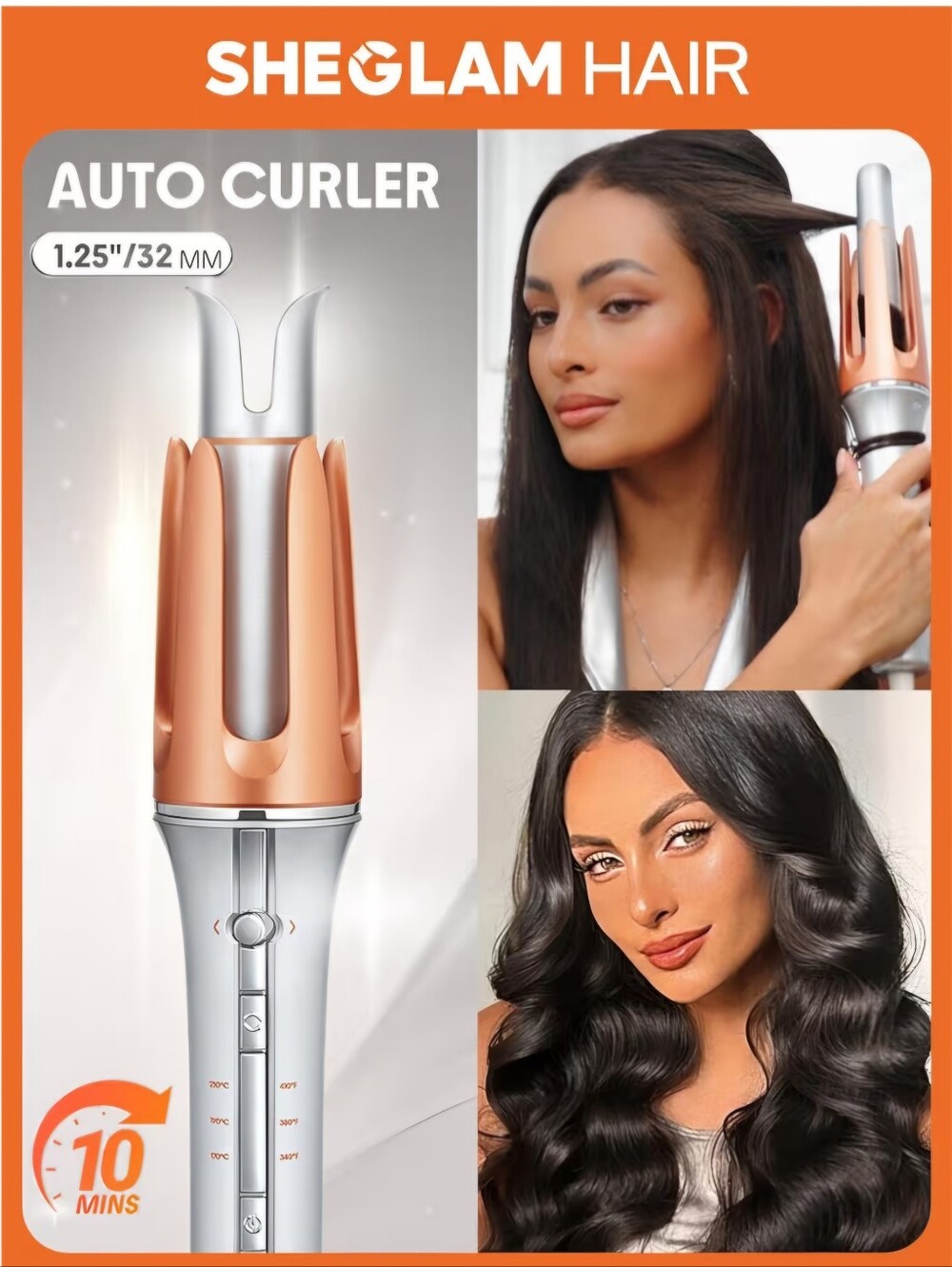 SHEGLAM Automatic Curling Iron 1 1/4 inch with 3 Temperatures, 2-Way Rotation